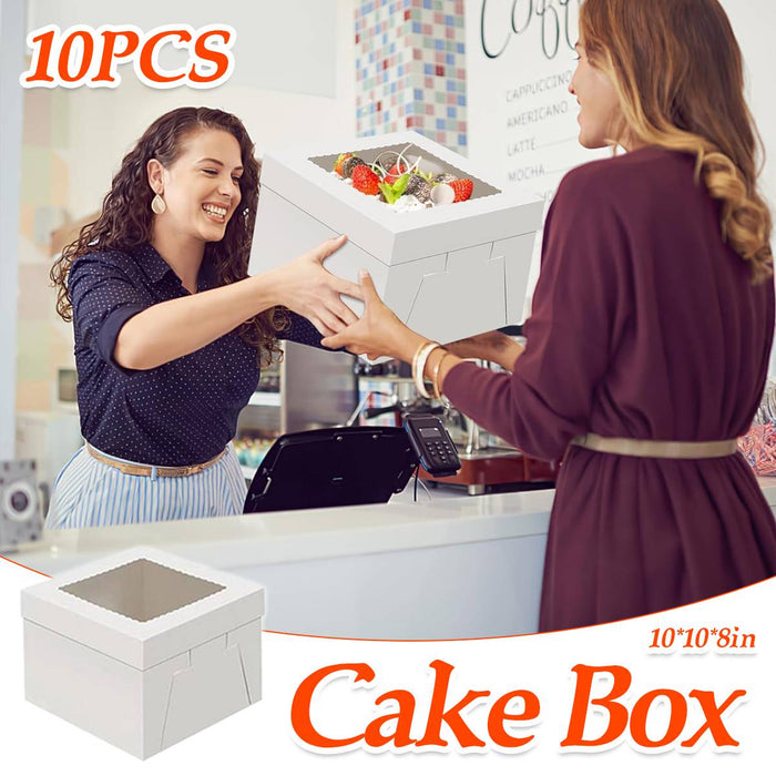 10 Pcs Window Cake Gift Boxes White Card with Transparent Lid for Bakery
