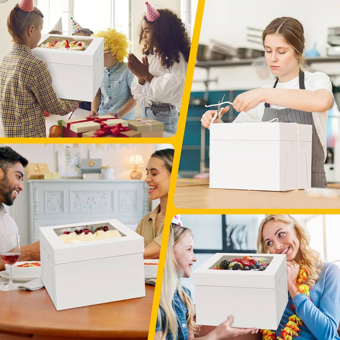 10 Pcs Window Cake Gift Boxes White Card with Transparent Lid for Bakery