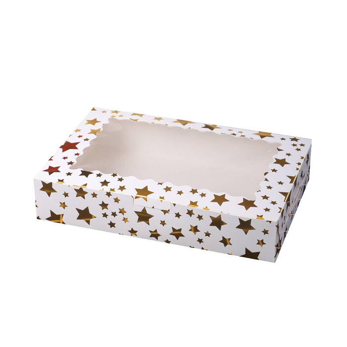 10 Pcs Window Cake Boxes with Gold Print Food-Grade Cardboard Star or Dot