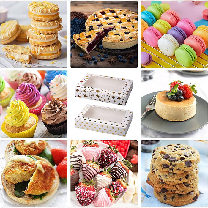 10 Pcs Window Cake Boxes with Gold Print Food-Grade Cardboard Star or Dot