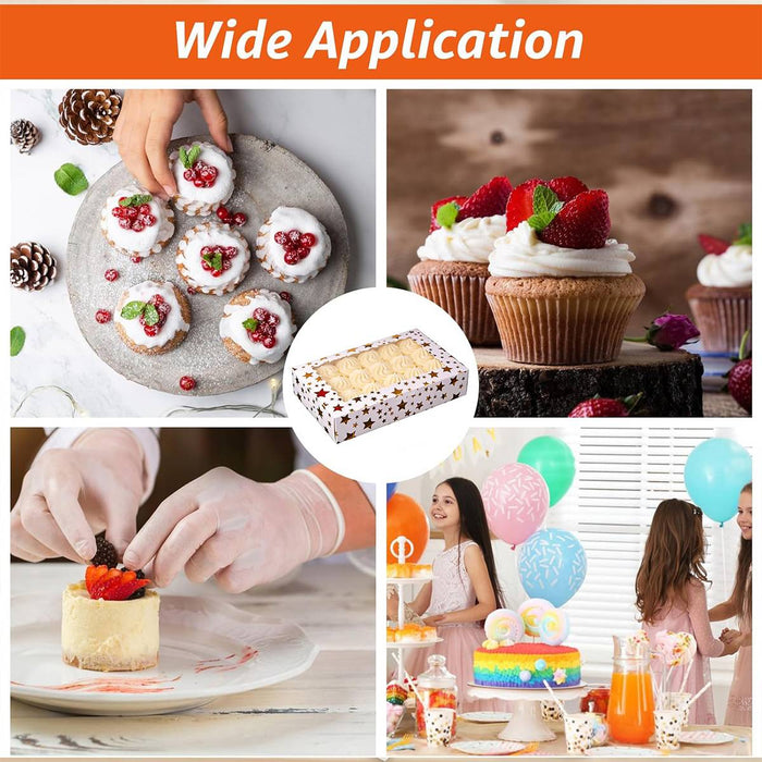 10 Pcs Window Cake Boxes with Gold Print Food-Grade Cardboard Star or Dot