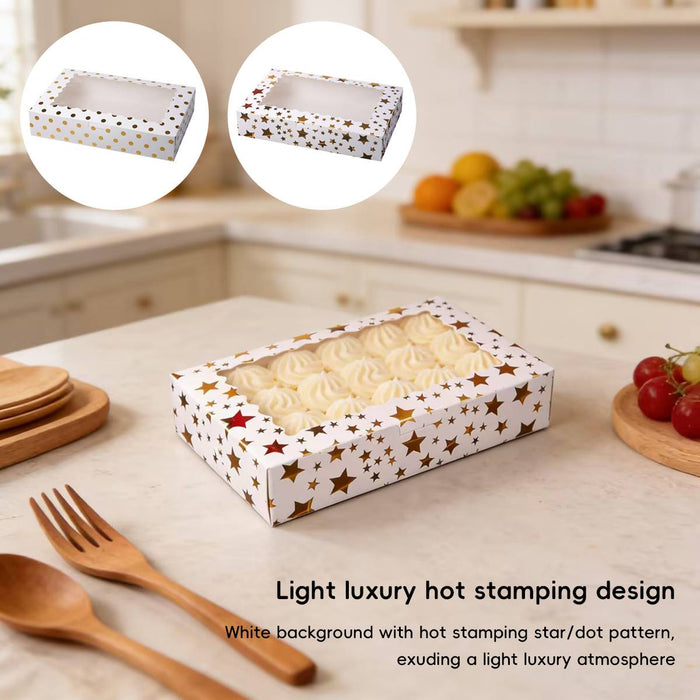 10 Pcs Window Cake Boxes with Gold Print Food-Grade Cardboard Star or Dot