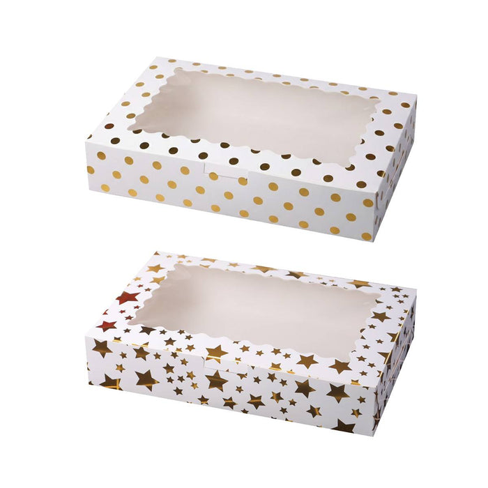 10 Pcs Window Cake Boxes with Gold Print Food-Grade Cardboard Star or Dot