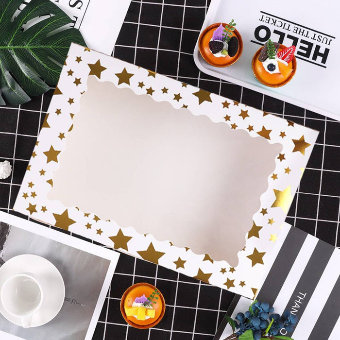 10 Pcs Window Cake Boxes with Gold Print Food-Grade Cardboard Star or Dot