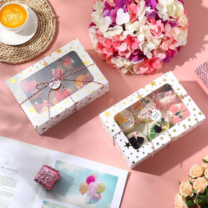 10 Pcs Window Cake Boxes with Gold Print Food-Grade Cardboard Star or Dot