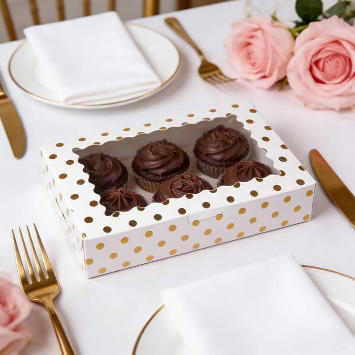 10 Pcs Window Cake Boxes with Gold Print Food-Grade Cardboard Star or Dot