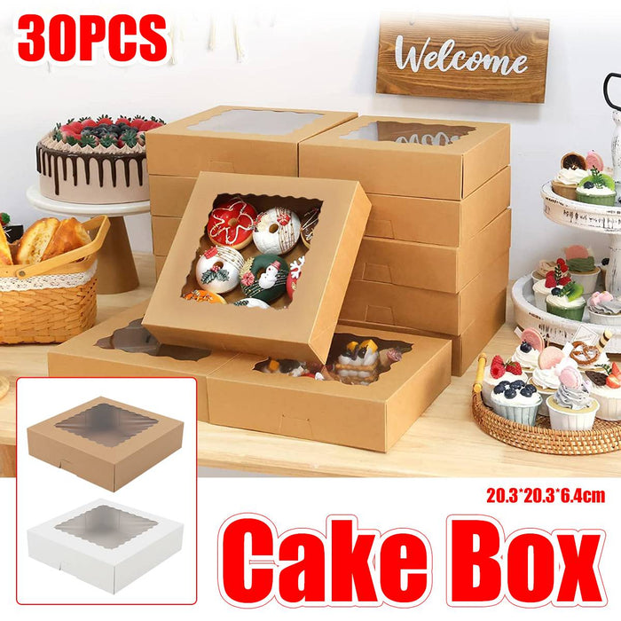 30 Pcs Window Cupcake Dessert Packaging Boxes Kraft Easy Assemble