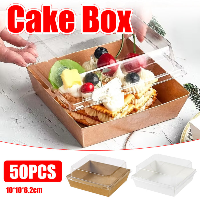 50 Pcs Cake and Sandwich Takeaway Boxes with Transparent PRT Lid
