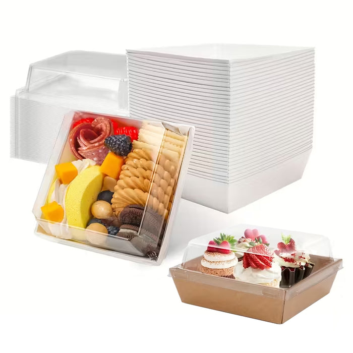 50 Pcs Cake and Sandwich Takeaway Boxes with Transparent PRT Lid