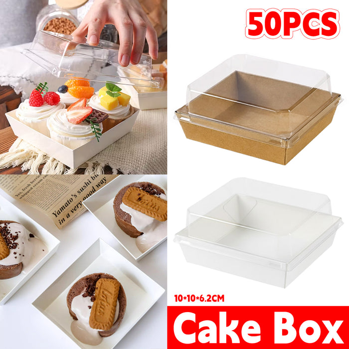 50 Pcs Cake and Sandwich Takeaway Boxes with Transparent PRT Lid