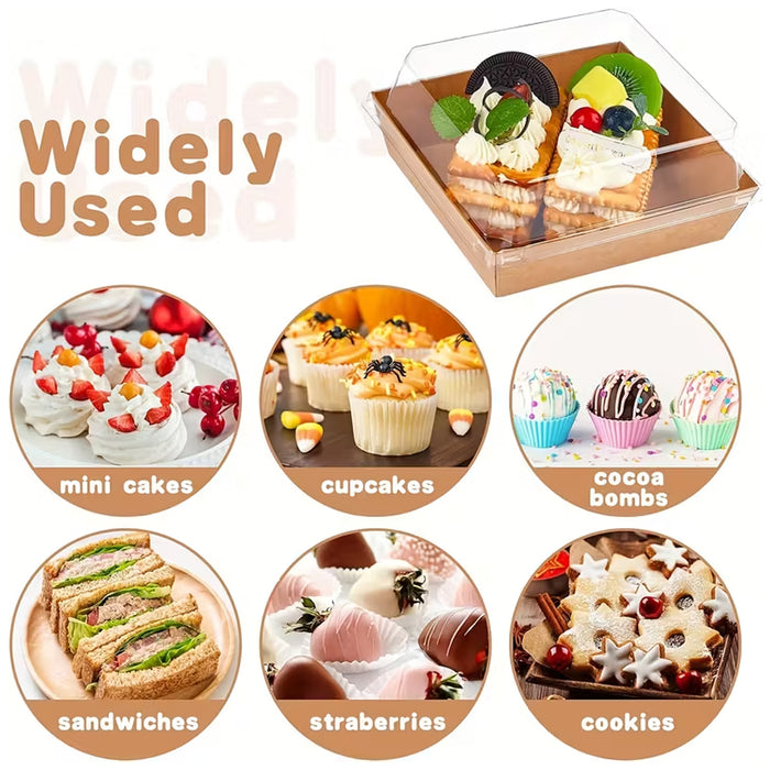 50 Pcs Cake and Sandwich Takeaway Boxes with Transparent PRT Lid