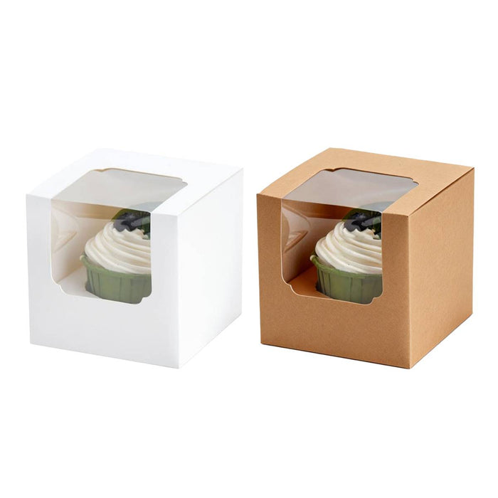 50 Pcs Transparent Window Cupcake Box White or Kraft 3.5 Inch