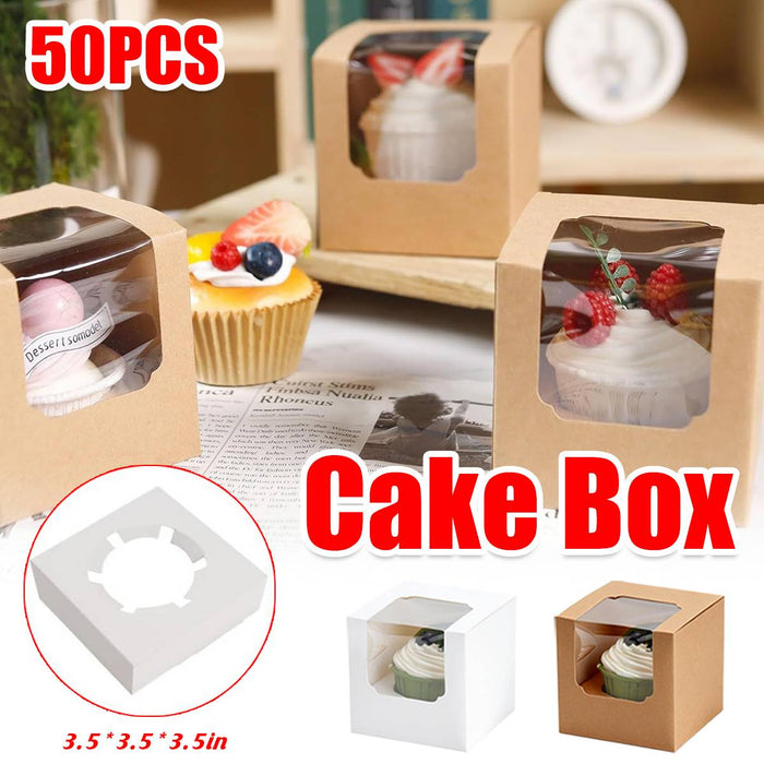50 Pcs Transparent Window Cupcake Box White or Kraft 3.5 Inch