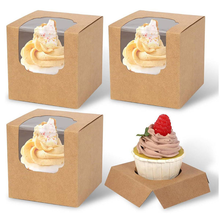 50 Pcs Transparent Window Cupcake Box White or Kraft 3.5 Inch