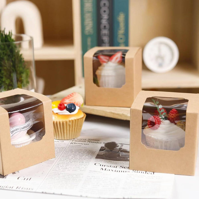50 Pcs Transparent Window Cupcake Box White or Kraft 3.5 Inch