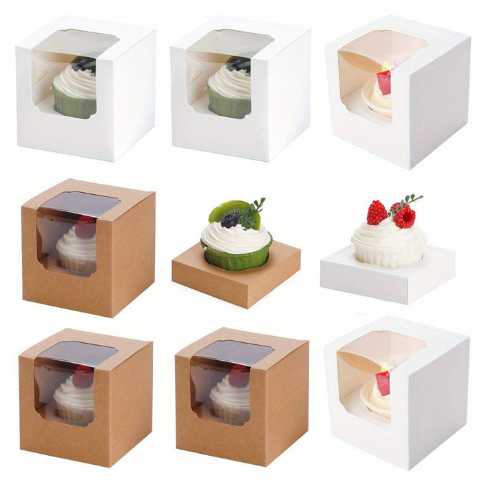 50 Pcs Transparent Window Cupcake Box White or Kraft 3.5 Inch