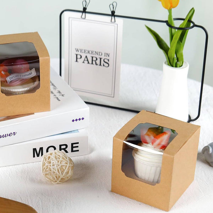 50 Pcs Transparent Window Cupcake Box White or Kraft 3.5 Inch