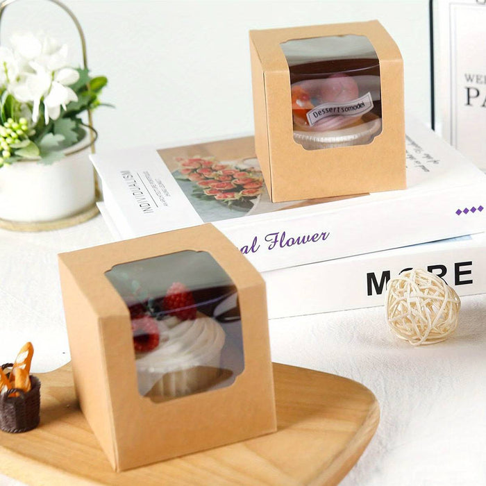 50 Pcs Transparent Window Cupcake Box White or Kraft 3.5 Inch