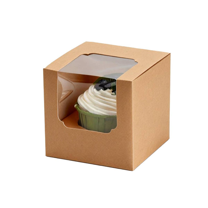 50 Pcs Transparent Window Cupcake Box White or Kraft 3.5 Inch