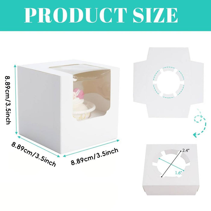 50 Pcs Transparent Window Cupcake Box White or Kraft 3.5 Inch
