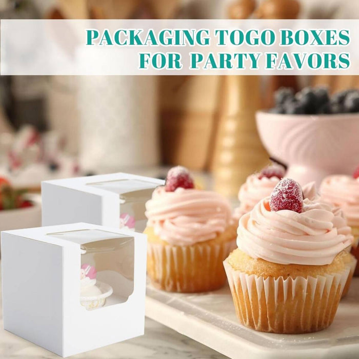 50 Pcs Transparent Window Cupcake Box White or Kraft 3.5 Inch