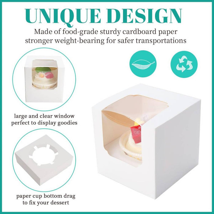 50 Pcs Transparent Window Cupcake Box White or Kraft 3.5 Inch