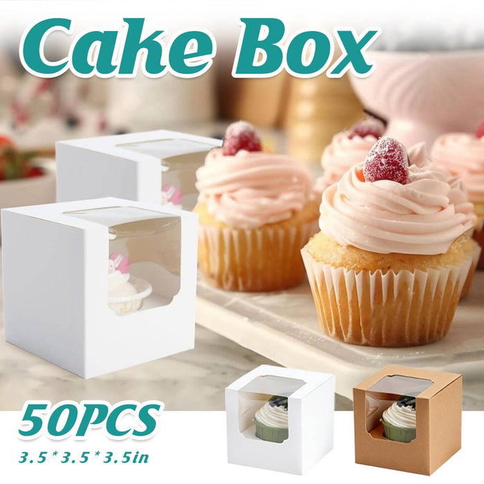 50 Pcs Transparent Window Cupcake Box White or Kraft 3.5 Inch