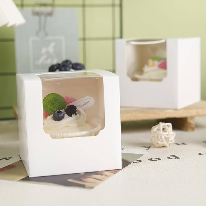 50 Pcs Transparent Window Cupcake Box White or Kraft 3.5 Inch