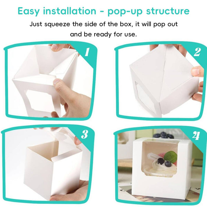 50 Pcs Transparent Window Cupcake Box White or Kraft 3.5 Inch