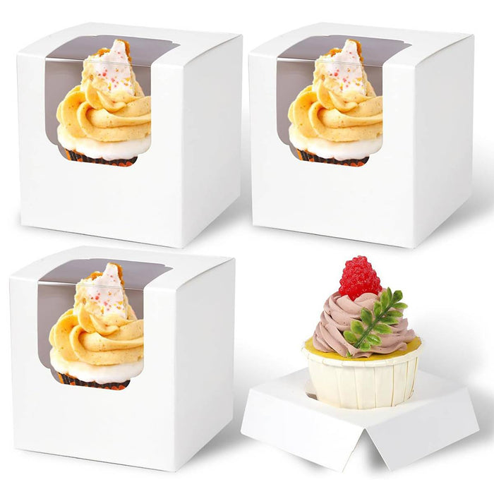 50 Pcs Transparent Window Cupcake Box White or Kraft 3.5 Inch