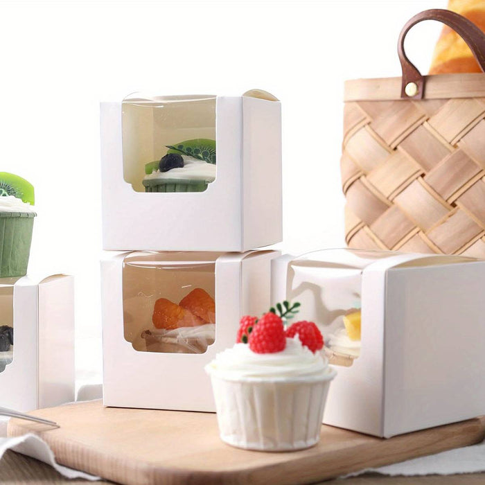 50 Pcs Transparent Window Cupcake Box White or Kraft 3.5 Inch