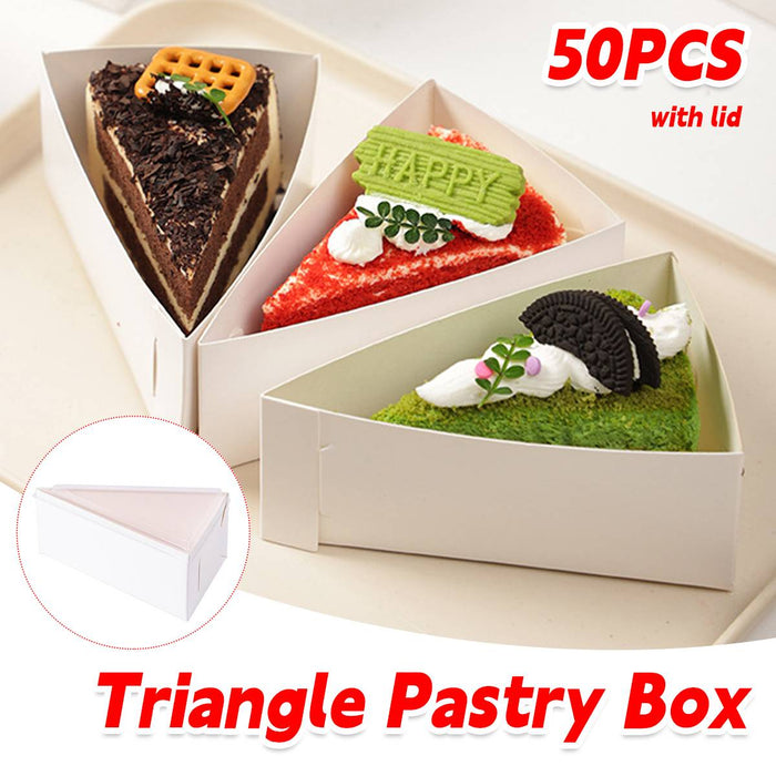 50 Pcs Triangular Cake Slice Boxes Food-Grade Cardboard No Glue Needed
