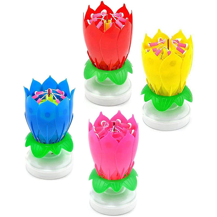 2Pcs Lotus Music Birthday Cake Candle Rotating Double-Deck