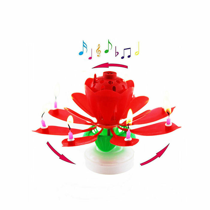 2Pcs Lotus Music Birthday Cake Candle Rotating Double-Deck
