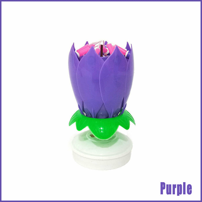 2Pcs Lotus Music Birthday Cake Candle Rotating Double-Deck