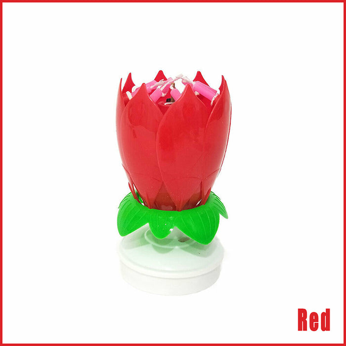2Pcs Lotus Music Birthday Cake Candle Rotating Double-Deck