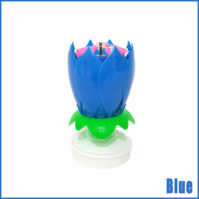 2Pcs Lotus Music Birthday Cake Candle Rotating Double-Deck