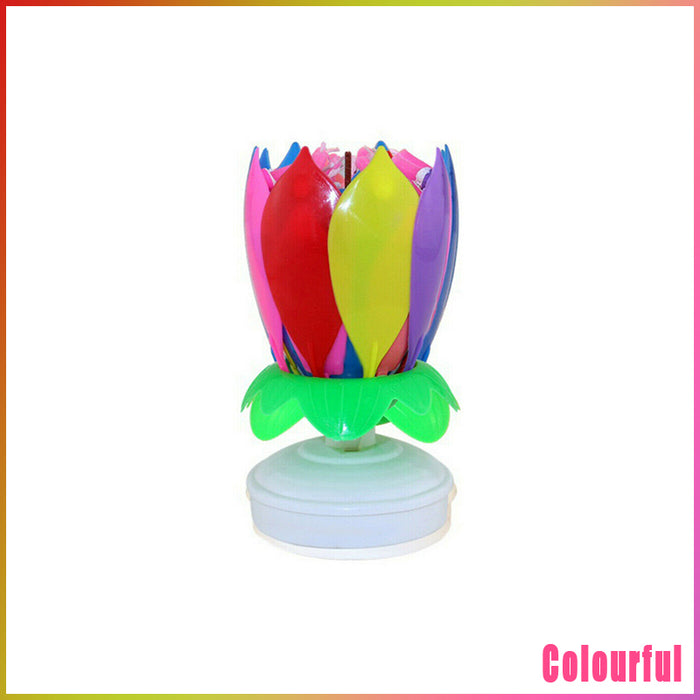 2Pcs Lotus Music Birthday Cake Candle Rotating Double-Deck