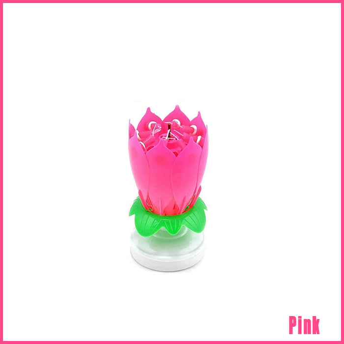 2Pcs Lotus Music Birthday Cake Candle Rotating Double-Deck