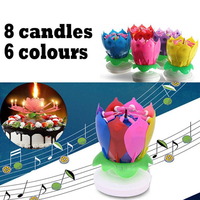 2Pcs Lotus Music Birthday Cake Candle Rotating Double-Deck