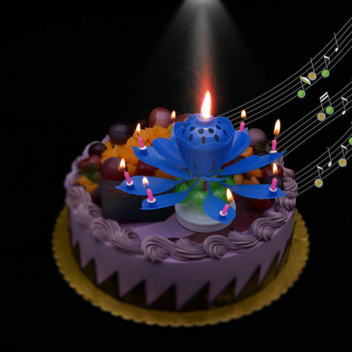 2Pcs Lotus Music Birthday Cake Candle Rotating Double-Deck