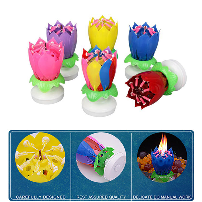 2Pcs Lotus Music Birthday Cake Candle Rotating Double-Deck