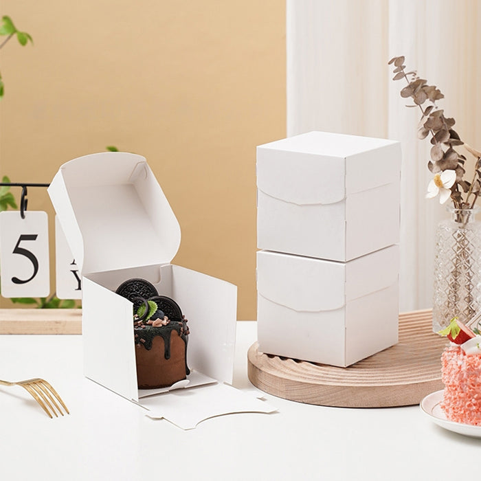 50 Pcs White Cardboard Pastry Mousse Cake Boxes 3.93 Inch with Clasp Closure