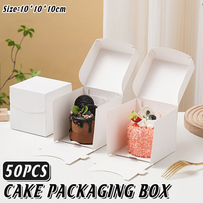 50 Pcs White Cardboard Pastry Mousse Cake Boxes 3.93 Inch with Clasp Closure