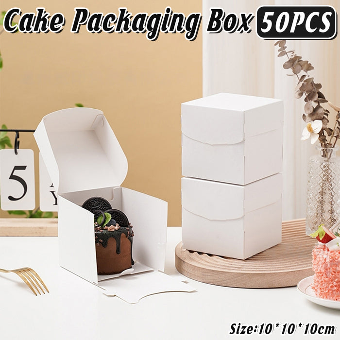 50 Pcs White Cardboard Pastry Mousse Cake Boxes 3.93 Inch with Clasp Closure