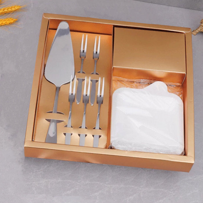 Stainless Steel Cake Knife Fork Plate Set with Candles for Party Dessert Serving