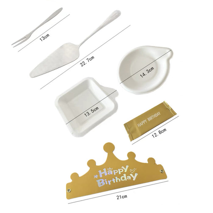 Stainless Steel Cake Knife Fork Plate Set with Candles for Party Dessert Serving