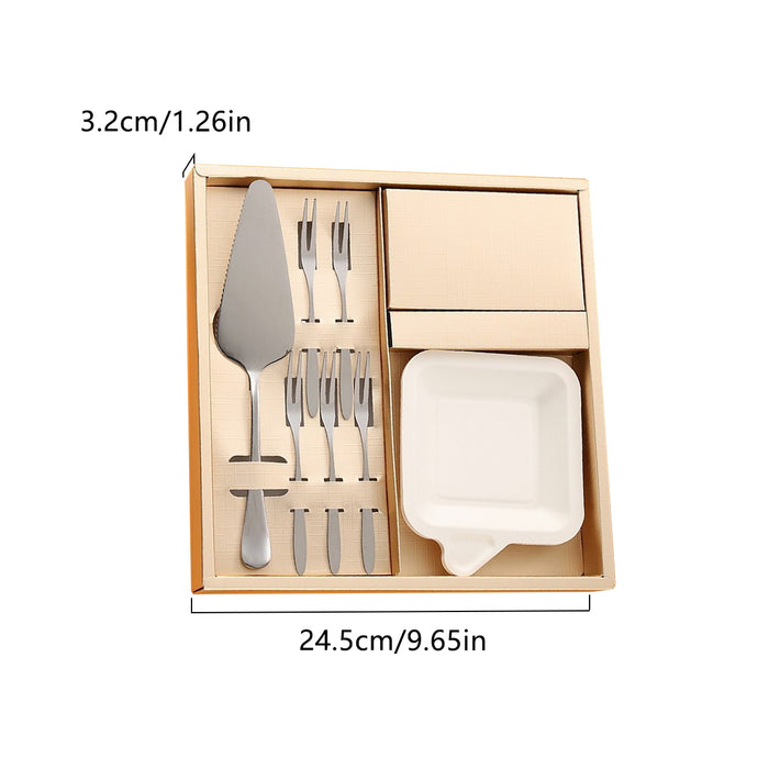Stainless Steel Cake Knife Fork Plate Set with Candles for Party Dessert Serving