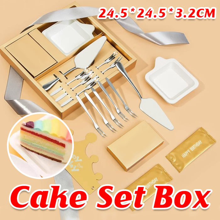 Stainless Steel Cake Knife Fork Plate Set with Candles for Party Dessert Serving