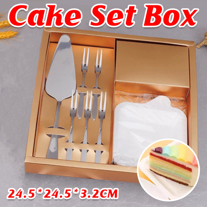 Stainless Steel Cake Knife Fork Plate Set with Candles for Party Dessert Serving